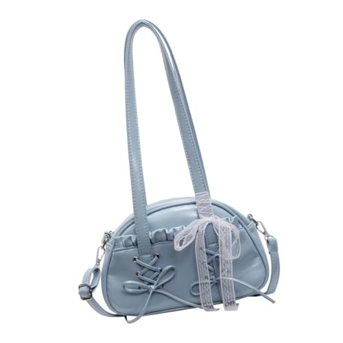 JAMNGHB Modische Damen Schultertasche Leichte PU Leder Achseltaschen Handtasche mit Schleifen Detail für Arbeit oder Einkaufen, blau von JAMNGHB