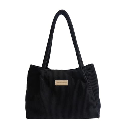 JAMNGHB Modische Damen-Umhängetasche mit geräumigem Innenfutter, Kordsamt, Tragegriff oben, lässige Handtasche für den täglichen Gebrauch, Schwarz von JAMNGHB
