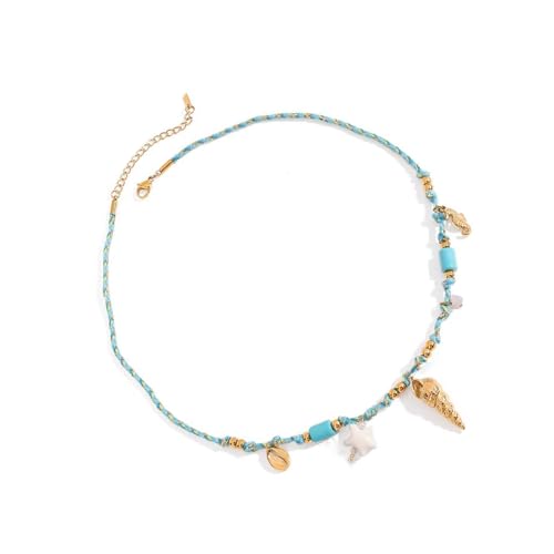 JAMNGHB Oceanics Styles Halskette mit geflochtener Kordel, verstellbare Länge, mit Muschelperlen, Schmuck für Freizeit oder Strand, Edelstahl-Muschel-Anhänger-Halskette, Einheitsgröße, Wie beschrieben von JAMNGHB