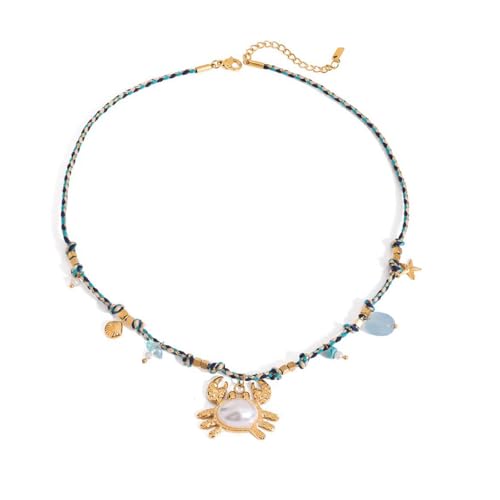 JAMNGHB Oceanics Styles Halskette mit geflochtener Kordel, verstellbare Länge, mit Muschelperlen, Schmuck für Freizeit oder Strand, Edelstahl-Muschel-Anhänger-Halskette, Einheitsgröße, Wie beschrieben von JAMNGHB