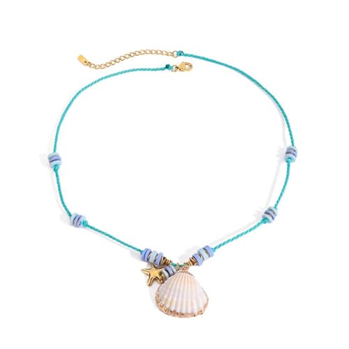 JAMNGHB Oceanics Styles Halskette mit geflochtener Kordel, verstellbare Länge, mit Muschelperlen, Schmuck für Freizeit oder Strand, Edelstahl-Muschel-Anhänger-Halskette, Einheitsgröße, Wie beschrieben von JAMNGHB