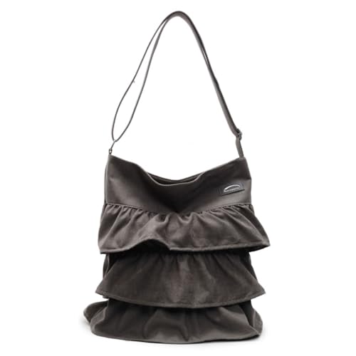JAMNGHB Praktische Canvas-Handtasche mit plissiertem Design, lässige Schulter-Umhängetasche, verleiht jedem Outfit einen Hauch von Mode, grau von JAMNGHB