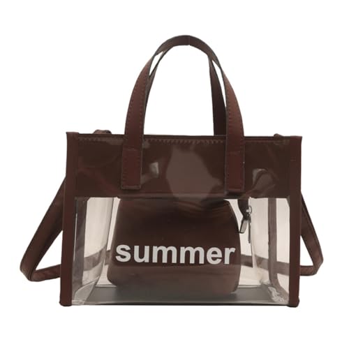 JAMNGHB Transparente Umhängetasche, 2-in-1, transparente Umhängetasche, Gelee-Handtasche, Griff oben, Kette, Clutches Geldbörse für Damen und Mädchen, braun von JAMNGHB