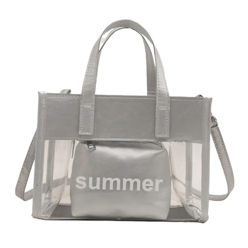 JAMNGHB Transparente Umhängetasche, 2-in-1, transparente Umhängetasche, Gelee-Handtasche, Griff oben, Kette, Clutches Geldbörse für Damen und Mädchen, silber von JAMNGHB