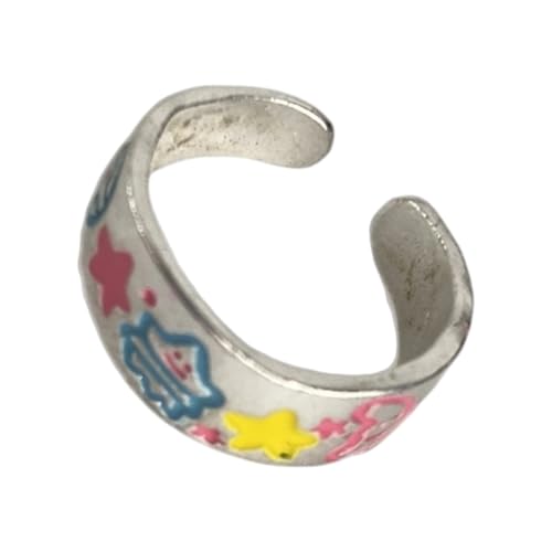 JAMNGHB Trendige Graffiti-Dinosaurier-Ringe, verstellbare Passform, lebendiger Stern-Detail, verspielter Schmuck für Mädchen und Teenager, Dopamine-Schmuck für Mädchen, Einheitsgröße, Wie beschrieben von JAMNGHB