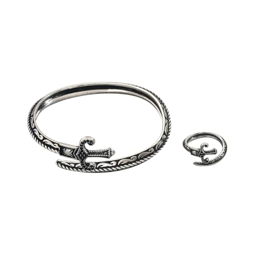 JAMNGHB Verstellbare Schwerter geformte Ringe, Kombination, offbares Zubehör, Unisex, Legierung, Schmuck-Set für den täglichen Gebrauch, Geschenke, Retro, Unisex und Armreif-Combo JAMNGHB Verstellbare Schwerter geformte Ringe, Kombination, offbares Zubehör, Unisex, Legierung, Schmuck-Set für den täglichen Gebrauch, Geschenke, Retro, Unisex und Armreif-Combo von JAMNGHB