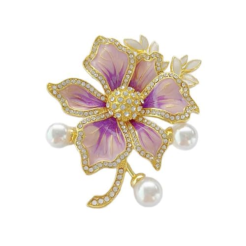 Modische Blumen-Brosche, Legierung, Kristall, akzentuiert, Blumennadel, Datumslose Eleganz, Accessoire für Frauen und Mädchen, trendige, violette Blumennadel für Frauen von JAMNGHB