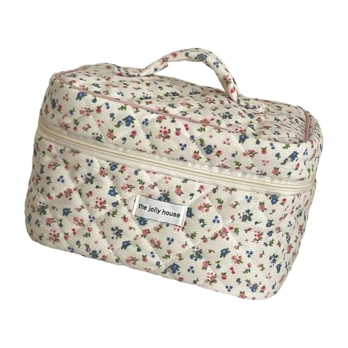 Praktischer Reise-Make-up-Organizer aus Cord mit einzigartigem Blumendesign, viel Platz und reißfest, für den täglichen Gebrauch, Reise-Kulturbeutel, Make-up-Tasche, Mass Beauty von JAMNGHB