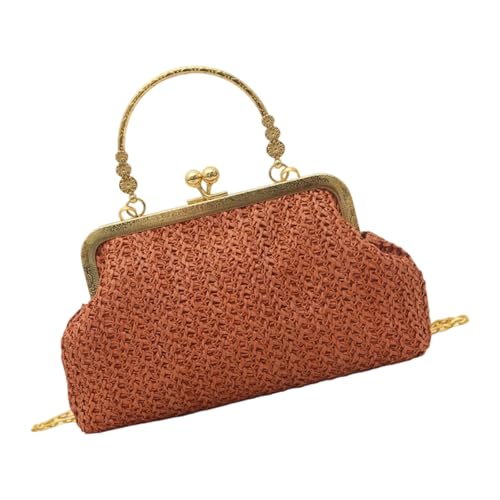 Umhängetasche für Damen, Crossbody-Tasche mit abnehmbarer Kette, gewebte Clutches, Toted Handtaschen, Geldbörsen mit Kussverschluss, Tragegriff oben, braun, One Size von JAMNGHB