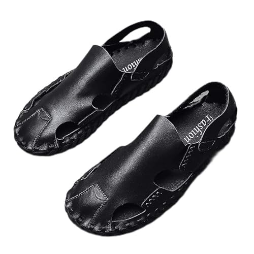 JAMPOL Männer Sandalen Sommer Männliche Hausschuhe Handgemachte Atmungsaktive Outdoor Strand Schuhe Mode Weiche Nicht-slip Wandern Turnschuhe Flache (Farbe : Black 9927, Size : 43 EU) von JAMPOL