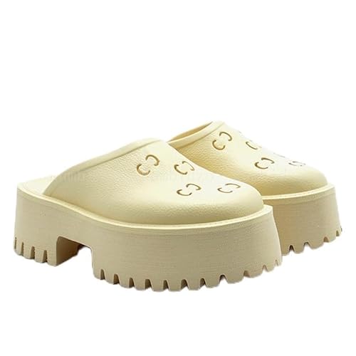 JAMPOL Neue Frauen Hausschuhe Plattform Strand Schuhe Große Größe 42 Chunky Keile Runde Kappe Slideders Sandalen Slides Mujer (Farbe : Beige 5.5CM, Size : 39 EU) von JAMPOL