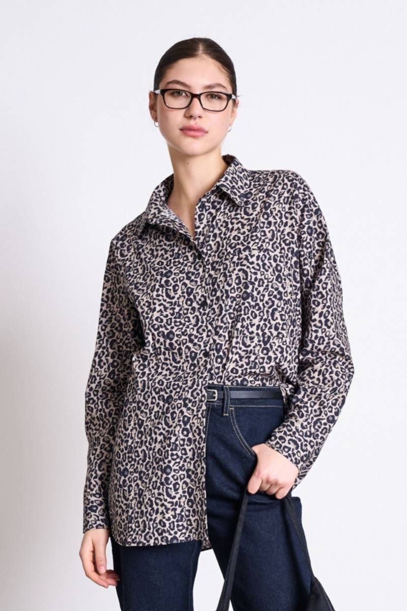 Bluse Oversized Mamro Leo Print Braun von JAN 'N JUNE