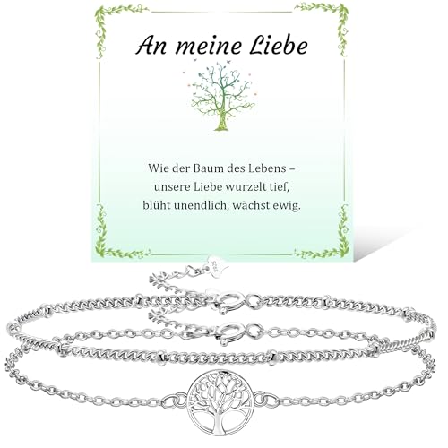 JANDY SHINE Lebensbaum Armband für Damen 925 Sterling Silber Valentinstag Muttertag Geburtstag Weihnachten Geschenk für Frau Freundin Sie Verstellbare 2 Stück von JANDY SHINE