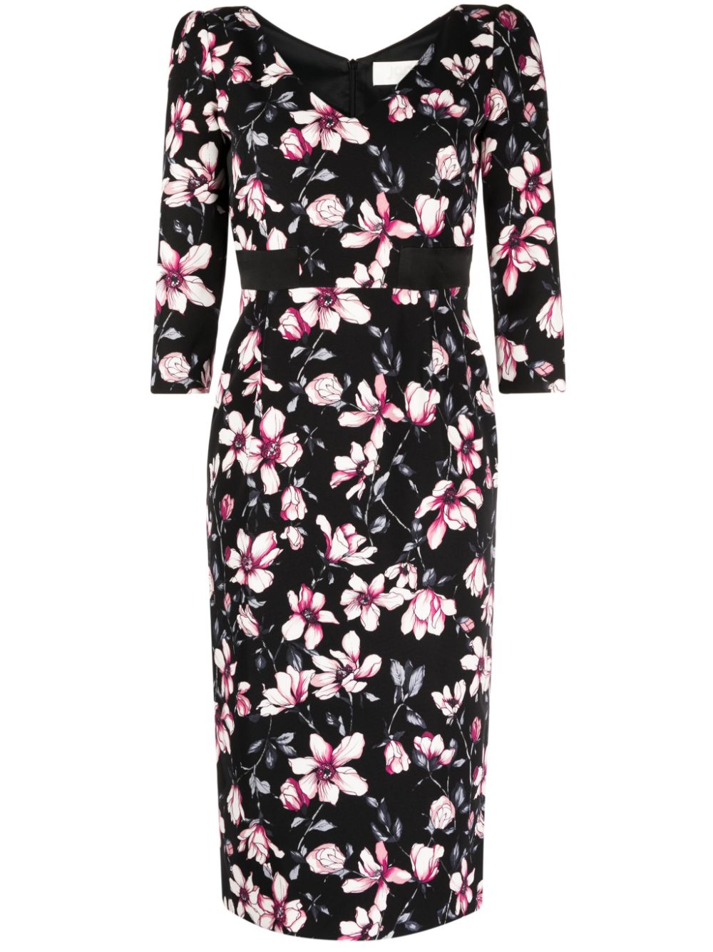 JANE Scarlet Midikleid mit Magnolien-Print - Schwarz von JANE