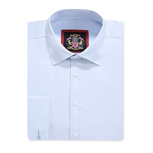 Einfarbige Herrenhemden,Lange Ärmel,Doppelte französische Manschette,Normale Passform, Business-Hochzeits-Arbeitshemd durch Janeo British Apparel. (Sky Blue, 45) von JANEO BRITISH APPAREL Nos Tibi Serviat UK Co