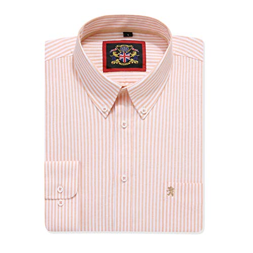 Gestreiftes Oxford-Hemd mit langen Ärmeln für Herren. Kaufen Sie einzeln oder mit der passenden einfarbigen Farbe, 2er-Pack Paar. Der Kensington Button-Down-Kragen und Tasche. (1pc,Peach,L) von JANEO BRITISH APPAREL Nos Tibi Serviat UK Co