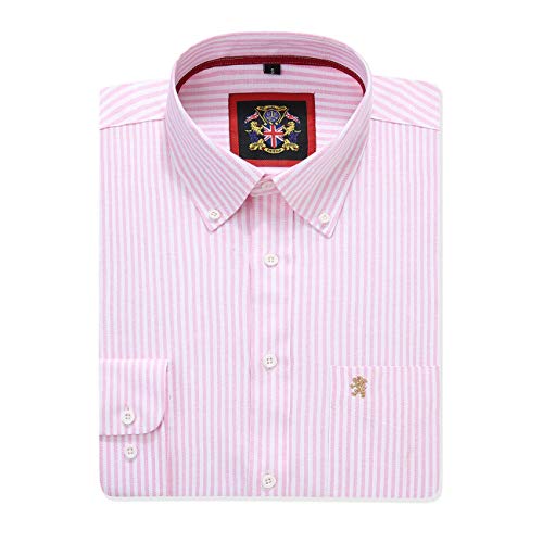 Gestreiftes Oxford-Hemd mit langen Ärmeln für Herren. Kaufen Sie einzeln oder mit der passenden einfarbigen Farbe, 2er-Pack Paar. Der Kensington Button-Down-Kragen und Tasche. (1pc,Pink,M) von JANEO BRITISH APPAREL Nos Tibi Serviat UK Co