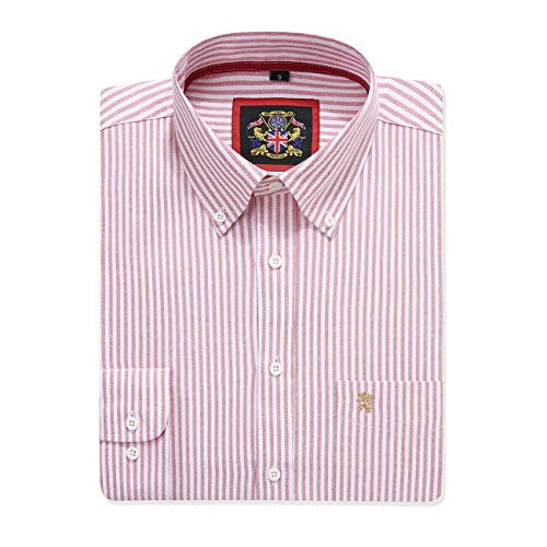 Gestreiftes Oxford-Hemd mit langen Ärmeln für Herren. Kaufen Sie einzeln oder mit der passenden einfarbigen Farbe, 2er-Pack Paar. Der Kensington Button-Down-Kragen und Tasche. (1pc,Red,XL) von JANEO BRITISH APPAREL Nos Tibi Serviat UK Co