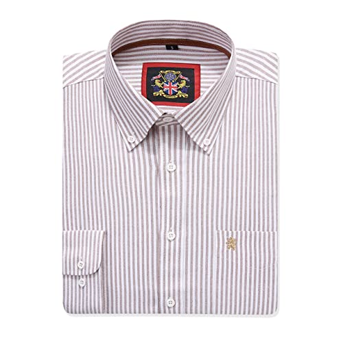 Gestreiftes Oxford-Hemd mit langen Ärmeln für Herren. Kaufen Sie einzeln oder mit der passenden einfarbigen Farbe, 2er-Pack Paar. Der Kensington Button-Down-Kragen und Tasche. (1pc,Sand,XL) von JANEO BRITISH APPAREL Nos Tibi Serviat UK Co