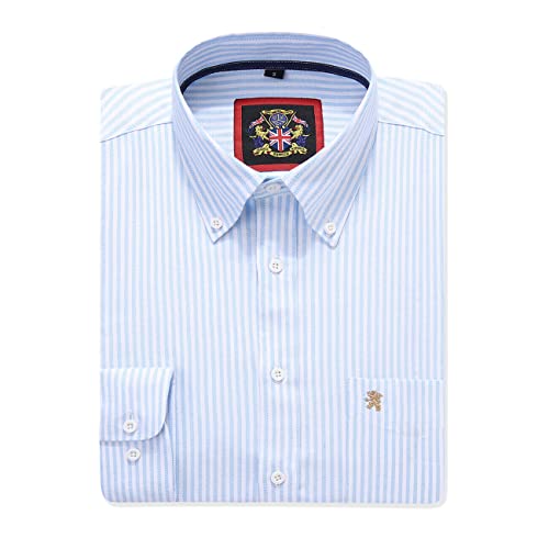 Gestreiftes Oxford-Hemd mit langen Ärmeln für Herren. Kaufen Sie einzeln oder mit der passenden einfarbigen Farbe, 2er-Pack Paar. Der Kensington Button-Down-Kragen und Tasche. (1pc,Sky Blue,M) von JANEO BRITISH APPAREL Nos Tibi Serviat UK Co