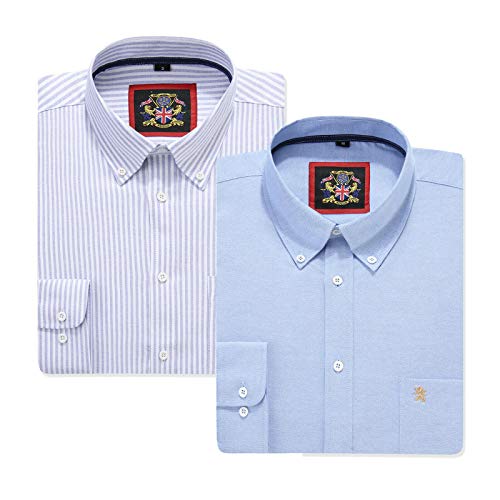 Gestreiftes Oxford-Hemd mit langen Ärmeln für Herren. Kaufen Sie einzeln oder mit der passenden einfarbigen Farbe, 2er-Pack Paar. Der Kensington Button-Down-Kragen und Tasche. (2pc,Ocean Blue,XL) von JANEO BRITISH APPAREL Nos Tibi Serviat UK Co