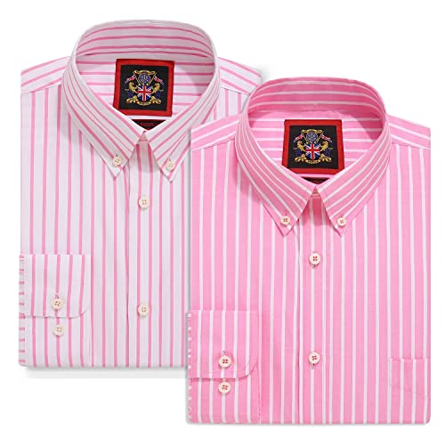 Herren-Oxford-Streifenhemd im Doppelpack.Formaler Button-Down-Kragen und Tasche,Zeitgenössische Streifendesigns aus Baumwollmischung,Janeo British Apparel. Raspberry Pinks, L von JANEO BRITISH APPAREL Nos Tibi Serviat UK Co