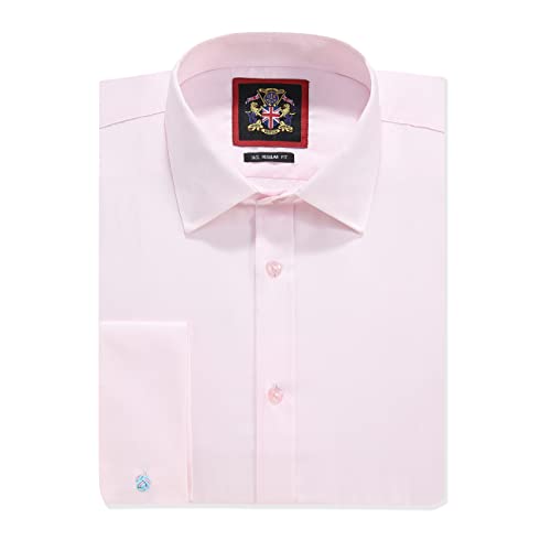 JANEO BRITISH APPAREL Nos Tibi Serviat UK Co Einfarbige Herrenhemden,Lange Ärmel,Doppelte französische Manschette mit Manschettenknöpfen enthalten,Normale Passform, Business-Hemd. Pink, 20 inches von JANEO BRITISH APPAREL Nos Tibi Serviat UK Co