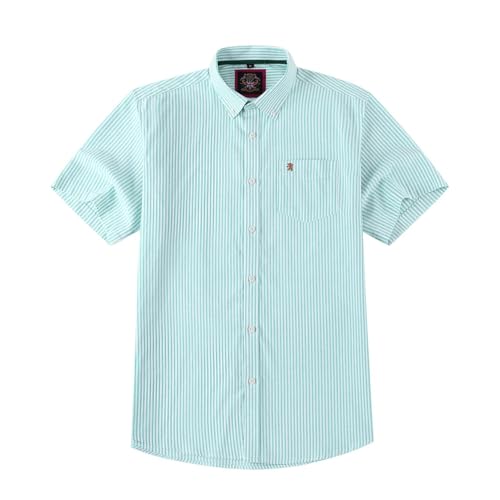 JANEO BRITISH APPAREL Nos Tibi Serviat UK Co Herren Kurzarm Oxford-Hemd Klassische Passform,Button Down Kragen Und Tasche.Urlaubsbekleidung Freizeithemden. Paris Mint Stripe, M von JANEO BRITISH APPAREL Nos Tibi Serviat UK Co