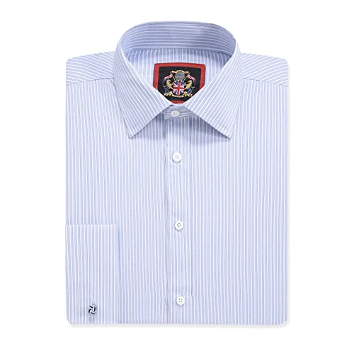 Normale Passform für Herren, Lange Ärmel, Hemden mit feinen Streifen | Doppelte französische Manschette | Traditionelle Schneiderei | The Windsor Formelles Hemd für Herren (Sky Blue, 19.0in) von JANEO BRITISH APPAREL Nos Tibi Serviat UK Co