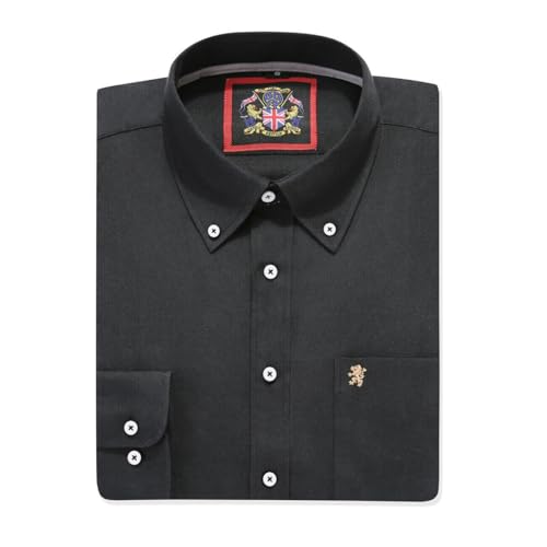 Oxford-Hemd mit Langen Ärmeln für Herren, Button-Down-Kragen und Tasche, Casual Office Work Weekender im englischen Stil. The English Oxford von Janeo British Apparel. (Plain Black, LG) von JANEO BRITISH APPAREL Nos Tibi Serviat UK Co