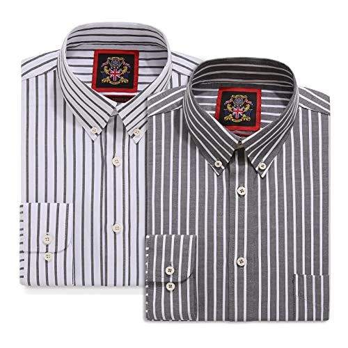 Oxford-Streifenhemd für Herren,Button-Down-Kragen,Arbeitsbüro oder Freizeithemden. Das gestreifte Elizabeth-Hemd Durch Janeo British Apparel. (City Grey, Pack of 2 Shirts, L) von JANEO BRITISH APPAREL Nos Tibi Serviat UK Co