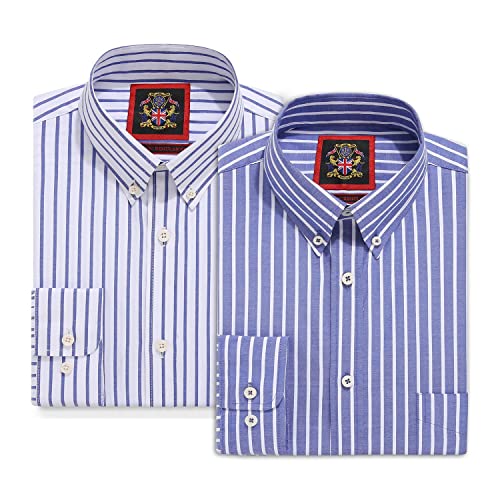 Oxford-Streifenhemd für Herren,Button-Down-Kragen,Arbeitsbüro oder Freizeithemden. Das gestreifte Elizabeth-Hemd Durch Janeo British Apparel. (Denim Blue, Pack of 2 Shirts, 3XL) von JANEO BRITISH APPAREL Nos Tibi Serviat UK Co