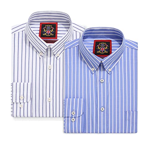 Oxford-Streifenhemd für Herren,Button-Down-Kragen,Arbeitsbüro oder Freizeithemden. Das gestreifte Elizabeth-Hemd Durch Janeo British Apparel. (Ocean Blue, Pack of 2 Shirts, L) von JANEO BRITISH APPAREL Nos Tibi Serviat UK Co