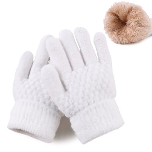 JANGANNSA Warme Strickhandschuhe für kaltes Wetter, magischer Handschuh mit Fleecefutter, Winterhandschuhe für Jungen und Mädchen, Weiss/opulenter Garten, 3-5 Jahre von JANGANNSA