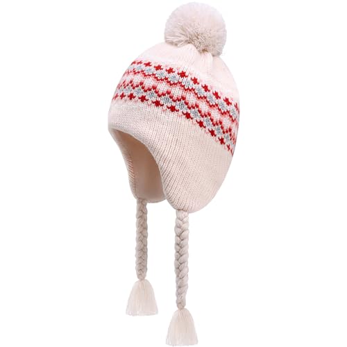JANGANNSA Winter Peruvian Hat Earflap Fleece Lined Pompon Knit Hat Beanie for 3-5T Baby Girls von JANGANNSA