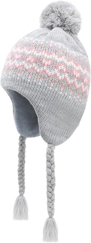 JANGANNSA Winter Peruvian Hat Earflap Fleece Lined Pompon Knit Hat Beanie for 6-10T Baby Girls von JANGANNSA