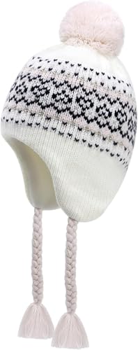 JANGANNSA Winter Peruvian Hat Earflap Fleece Lined Pompon Knit Hat Beanie for 6-10T Baby Girls von JANGANNSA