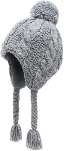 JANGANNSA Winter Peruvian Hat Earflap Fleece Lined Pompon Knit Hat Beanie for 6-10T Baby Girls von JANGANNSA