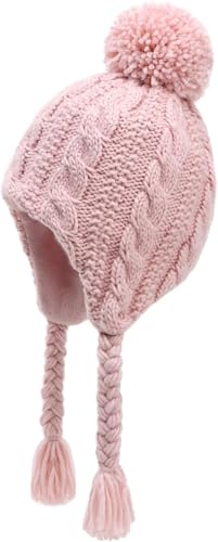 JANGANNSA Winter Peruvian Hat Earflap Fleece Lined Pompon Knit Hat Beanie for 6-10T Baby Girls von JANGANNSA