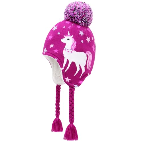 JANGANNSA Winter Peruvian Hat Earflap Fleece Lined Pompon Knit Hat Beanie for 6-10T Baby Girls von JANGANNSA