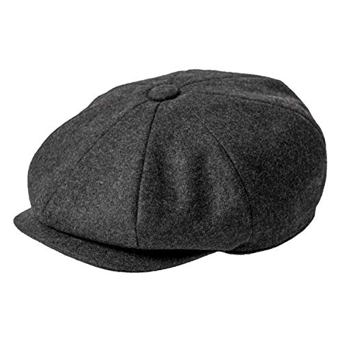 JANGOUL Herren Wollmischung, 8 Paneele, Newsboy Cap Tweed Cabbie Hat Snap Brim - Grau - 57 EU von JANGOUL