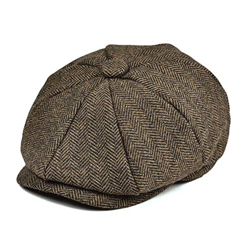 JANGOUL Jungen-Kappe im Vintage-Stil, Tweed, flache Baskenmütze für Kinder, Kleinkinder, Pageboy Gr. Small, khaki von JANGOUL