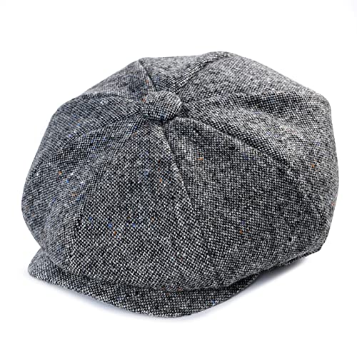 JANGOUL Jungen Vintage Newsboy Cap Tweed Flache Baskenmütze Cabbie Hut für Kinder Kleinkind Pageboy, Dunkelgrau meliert, Large von JANGOUL