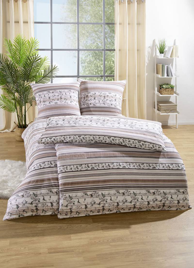 Beidseitig bedruckte Bettwäsche-Garnitur von Janine, Größe 115 (80/80 cm + 155/220 cm), Naturbraun von JANINE