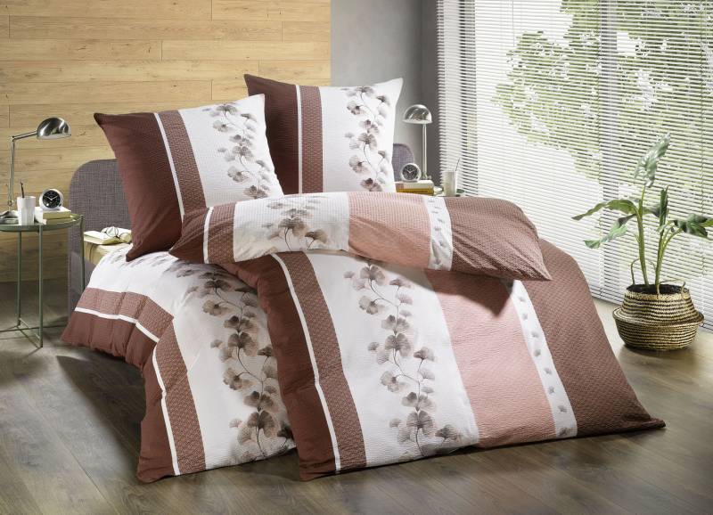 Bettwäsche-Garnitur mit Reißverschluss, Größe 115 (80/80 cm + 155/220 cm), Bordeaux-Altrosé von JANINE