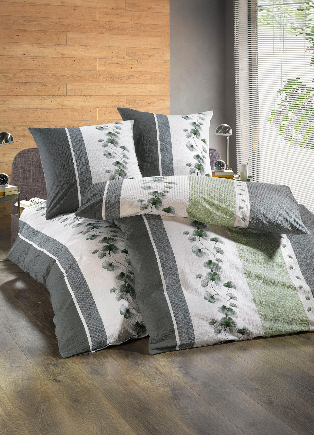 Bettwäsche-Garnitur mit Reißverschluss, Größe 115 (80/80 cm + 155/220 cm), Grün von JANINE