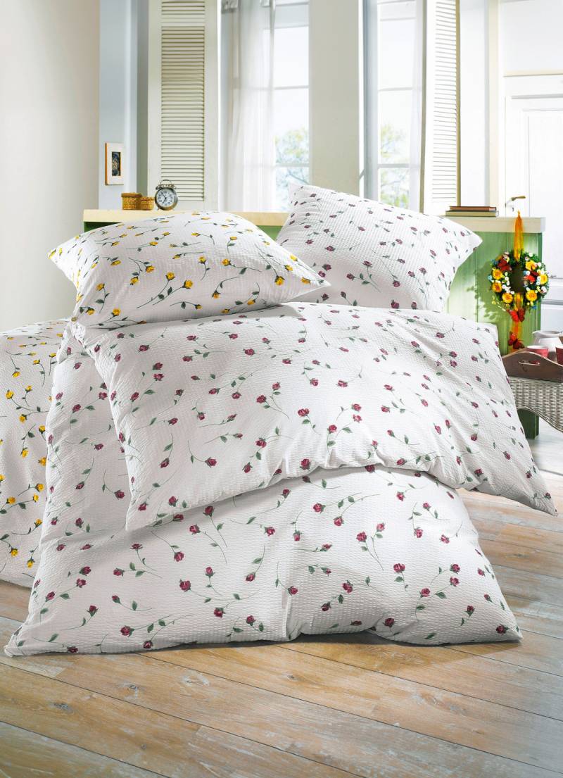 "Janine" Bettwäsche-Garnitur, Größe 112 (80/80 cm + 135/200 cm), Qualität Mako-Soft-Seersucker-bügelfrei, Gelb von JANINE