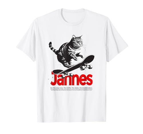 JANNES - Schöner Jungen Name mit Katze & Skateboard T-Shirt JANNES - Schöner Jungen Name mit Katze & Skateboard T-Shirt von JANNES Sohn Enkel Geburtstag Geschenkideen