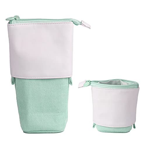 JANREAY 2-in-1 niedlich Federmäppchen Teleskopisch Mäppchen, Pop-Up Bleistifthalter, Ständer-up Einziehbar Stifteköcher Schminke Tasche für Studenten, Büro Frauen, Mädchen Jungen (Grün) von JANREAY