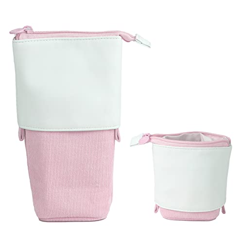 JANREAY 2-in-1 niedlich Federmäppchen Teleskopisch Mäppchen, Pop-Up Bleistifthalter, Ständer-up Einziehbar Stifteköcher Schminke Tasche für Studenten, Büro Frauen, Mädchen Jungen (Rosa-2) von JANREAY